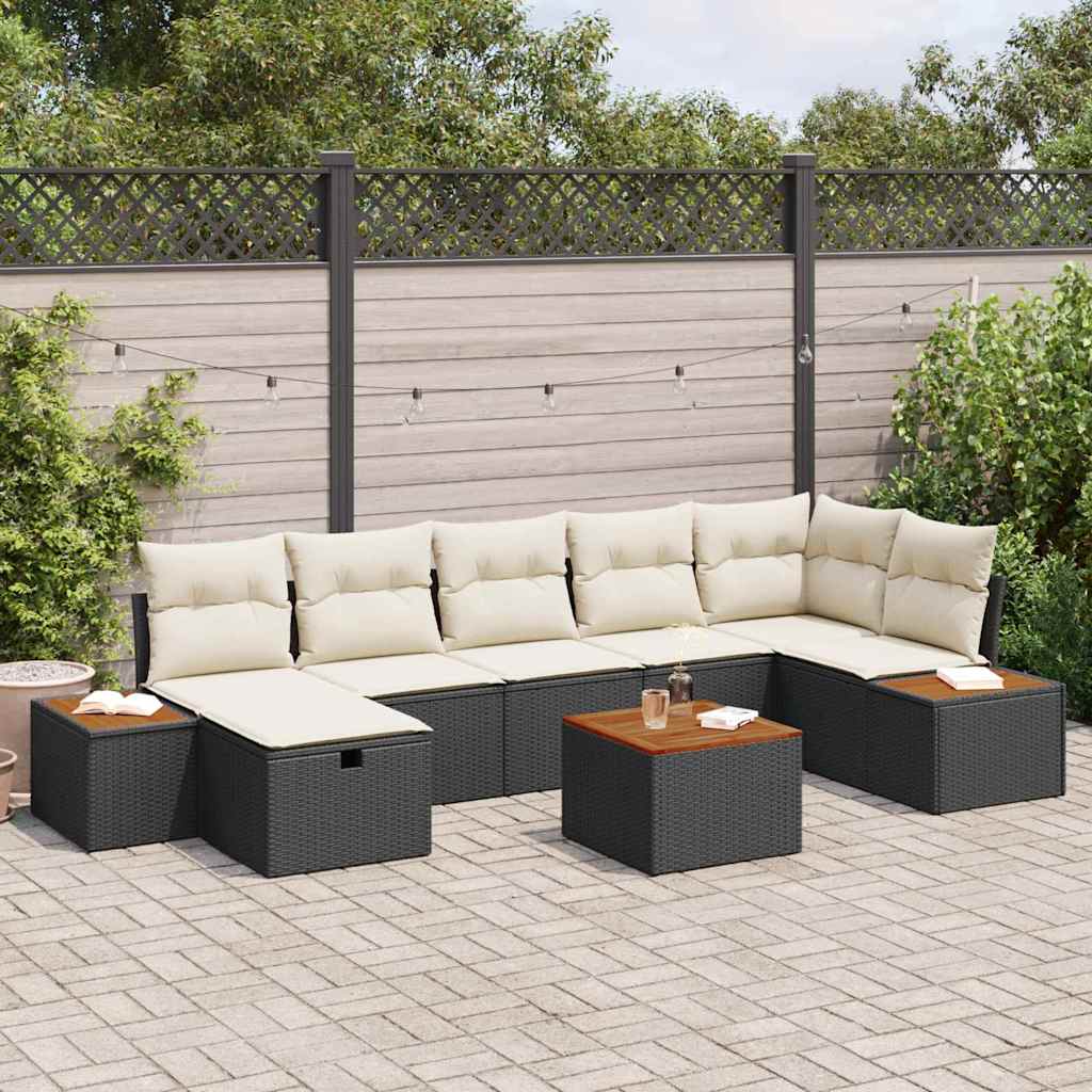 Tuin Sofa Set met kussen 8 pcs Zwart Poly riet is nu te koop bij PeponiXL, paradijselijk wonen!