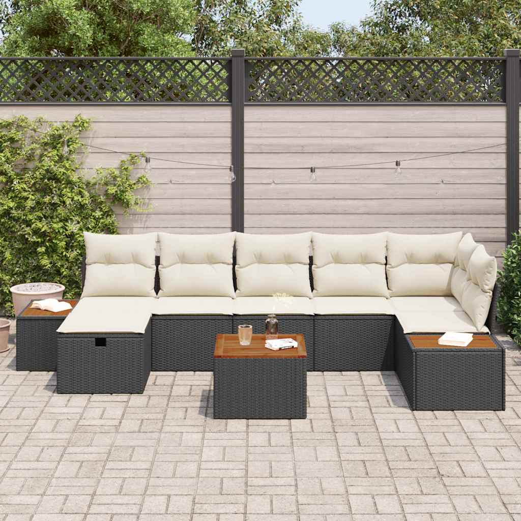 Tuin Sofa Set met kussen 8 pcs Zwart Poly riet is nu te koop bij PeponiXL, paradijselijk wonen!