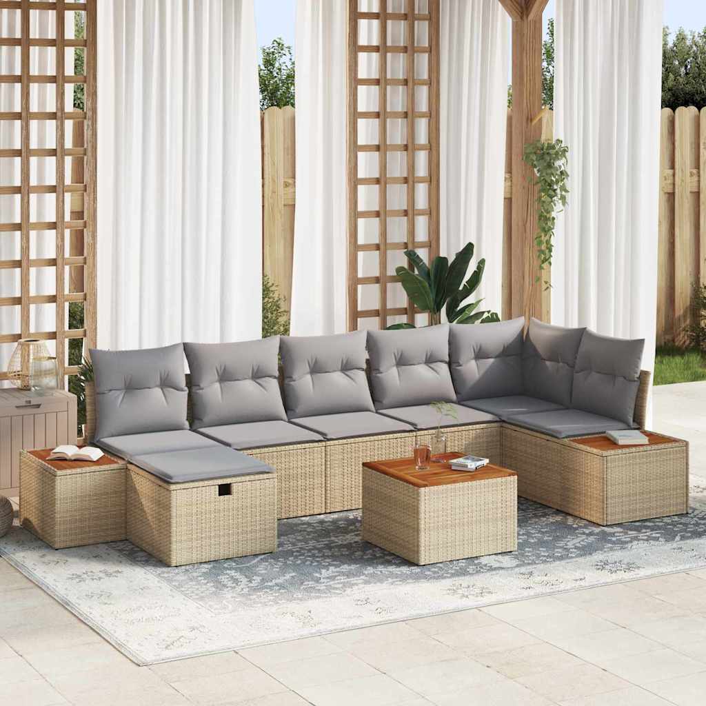 Tuin Sofa Set met kussen 8 pcs Beige Poly riet is nu te koop bij PeponiXL, paradijselijk wonen!