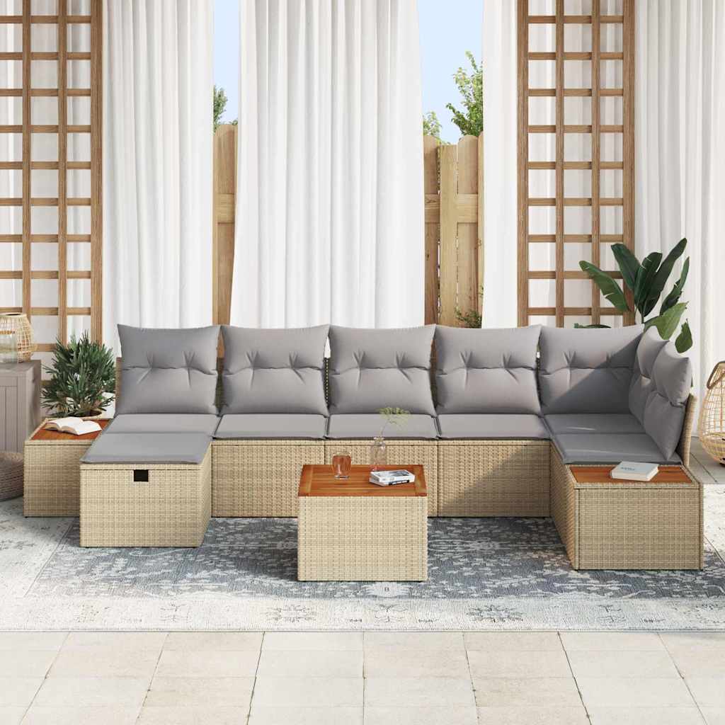 Tuin Sofa Set met kussen 8 pcs Beige Poly riet is nu te koop bij PeponiXL, paradijselijk wonen!