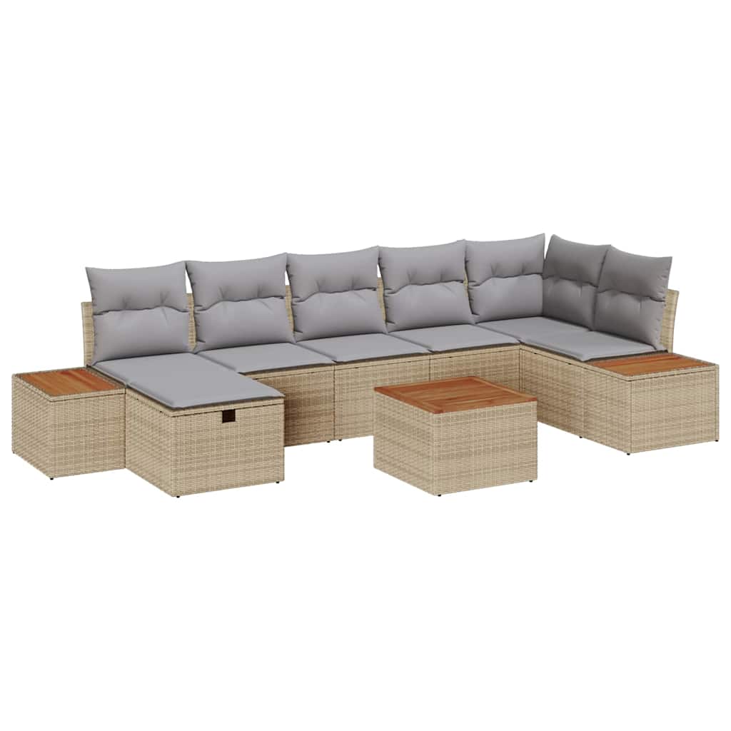 Tuin Sofa Set met kussen 8 pcs Beige Poly riet is nu te koop bij PeponiXL, paradijselijk wonen!