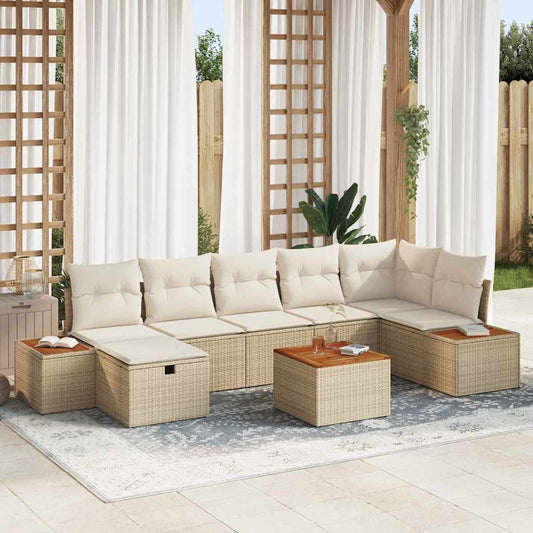 Tuin Sofa Set met kussen 8 pcs Beige Poly riet is nu te koop bij PeponiXL, paradijselijk wonen!