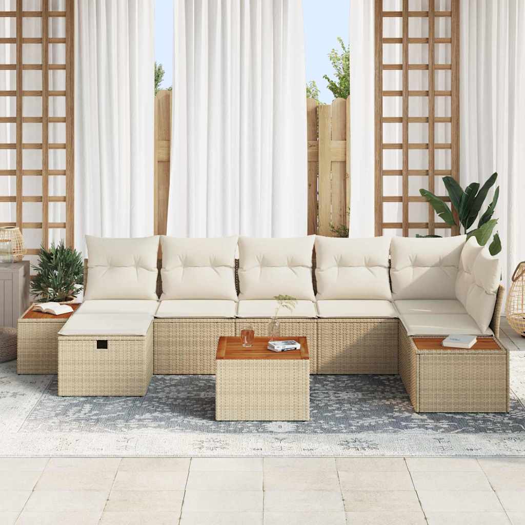Tuin Sofa Set met kussen 8 pcs Beige Poly riet is nu te koop bij PeponiXL, paradijselijk wonen!