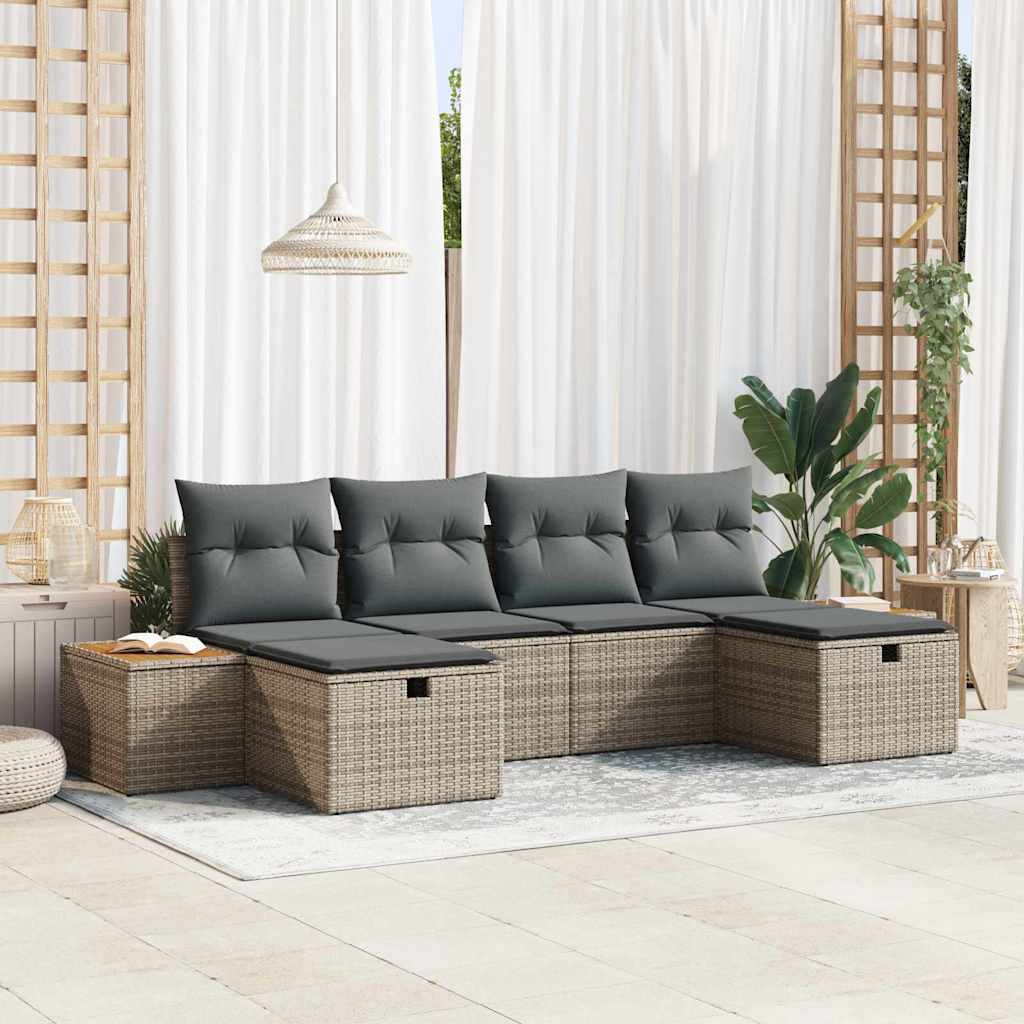 Tuin Sofa Set 6 st Grijs poly rattan