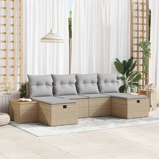 Tuin Sofa Set 6 st Beige poly rattan is nu te koop bij PeponiXL, paradijselijk wonen!