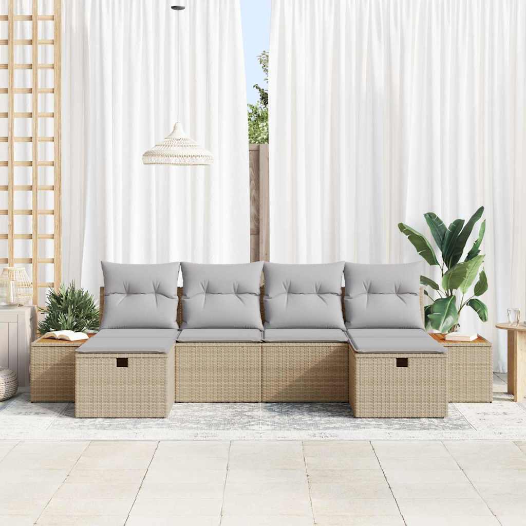 Tuin Sofa Set 6 st Beige poly rattan