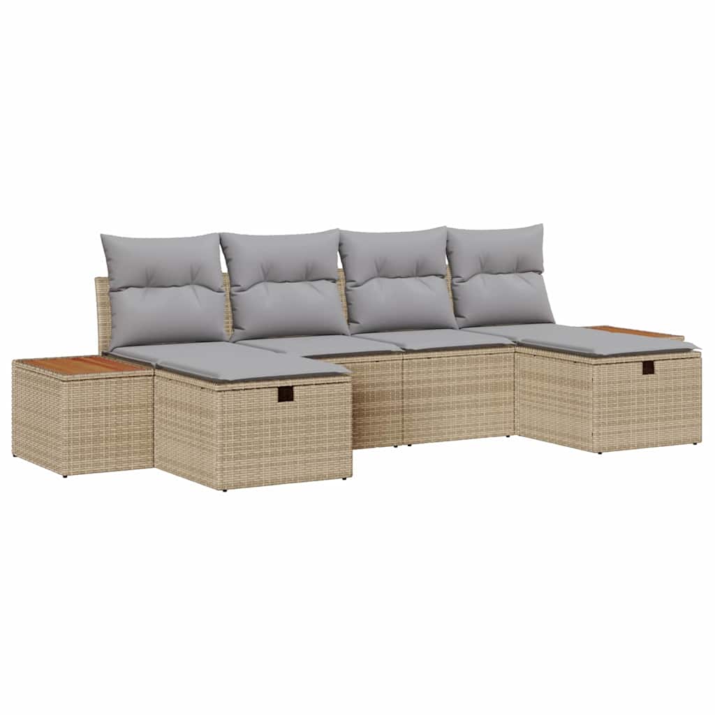 Tuin Sofa Set 6 st Beige poly rattan