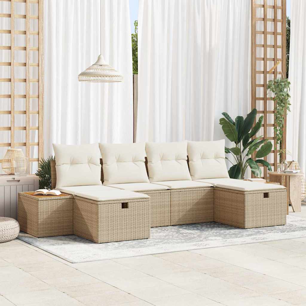 Tuin Sofa Set met kussen 6 pcs Beige Poly riet is nu te koop bij PeponiXL, paradijselijk wonen!