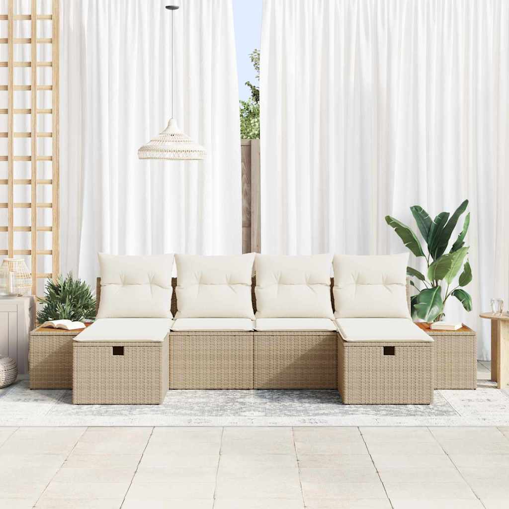 Tuin Sofa Set met kussen 6 pcs Beige Poly riet is nu te koop bij PeponiXL, paradijselijk wonen!