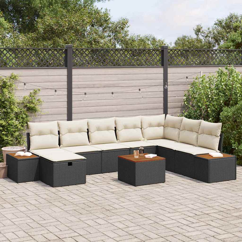Tuin Sofa Set met kussen 9 pcs Zwart Poly riet is nu te koop bij PeponiXL, paradijselijk wonen!