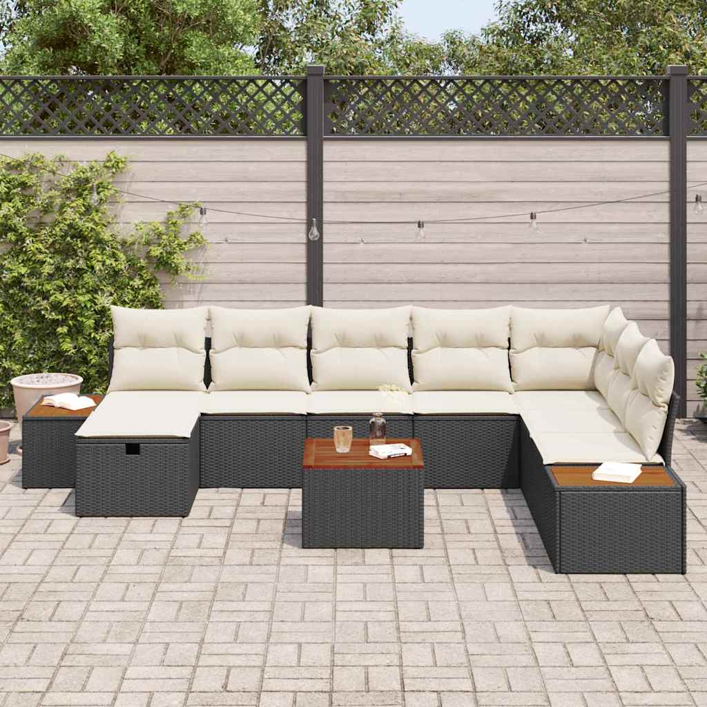 Tuin Sofa Set met kussen 9 pcs Zwart Poly riet is nu te koop bij PeponiXL, paradijselijk wonen!