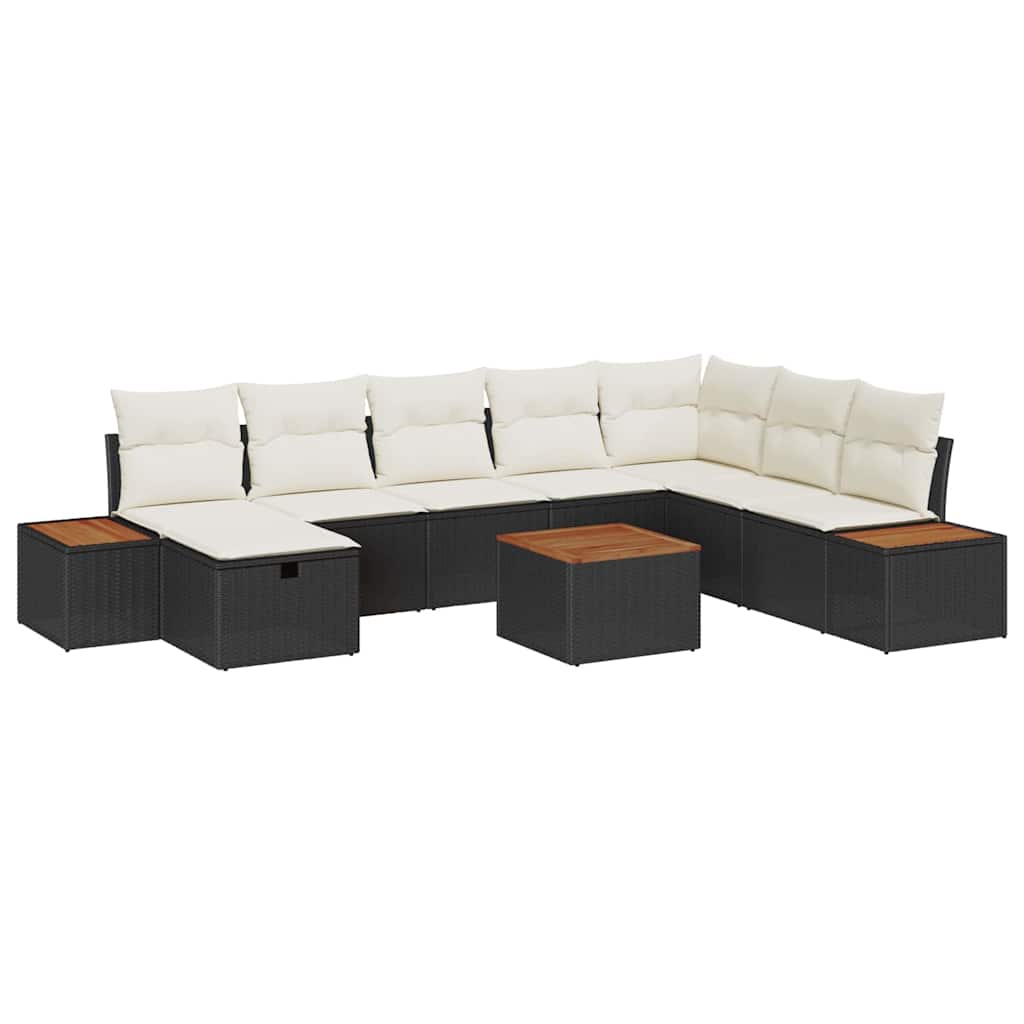 Tuin Sofa Set met kussen 9 pcs Zwart Poly riet is nu te koop bij PeponiXL, paradijselijk wonen!
