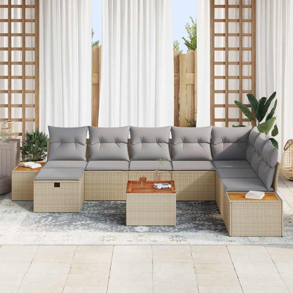 Tuin Sofa Set met kussen 9 pcs Beige Poly riet is nu te koop bij PeponiXL, paradijselijk wonen!
