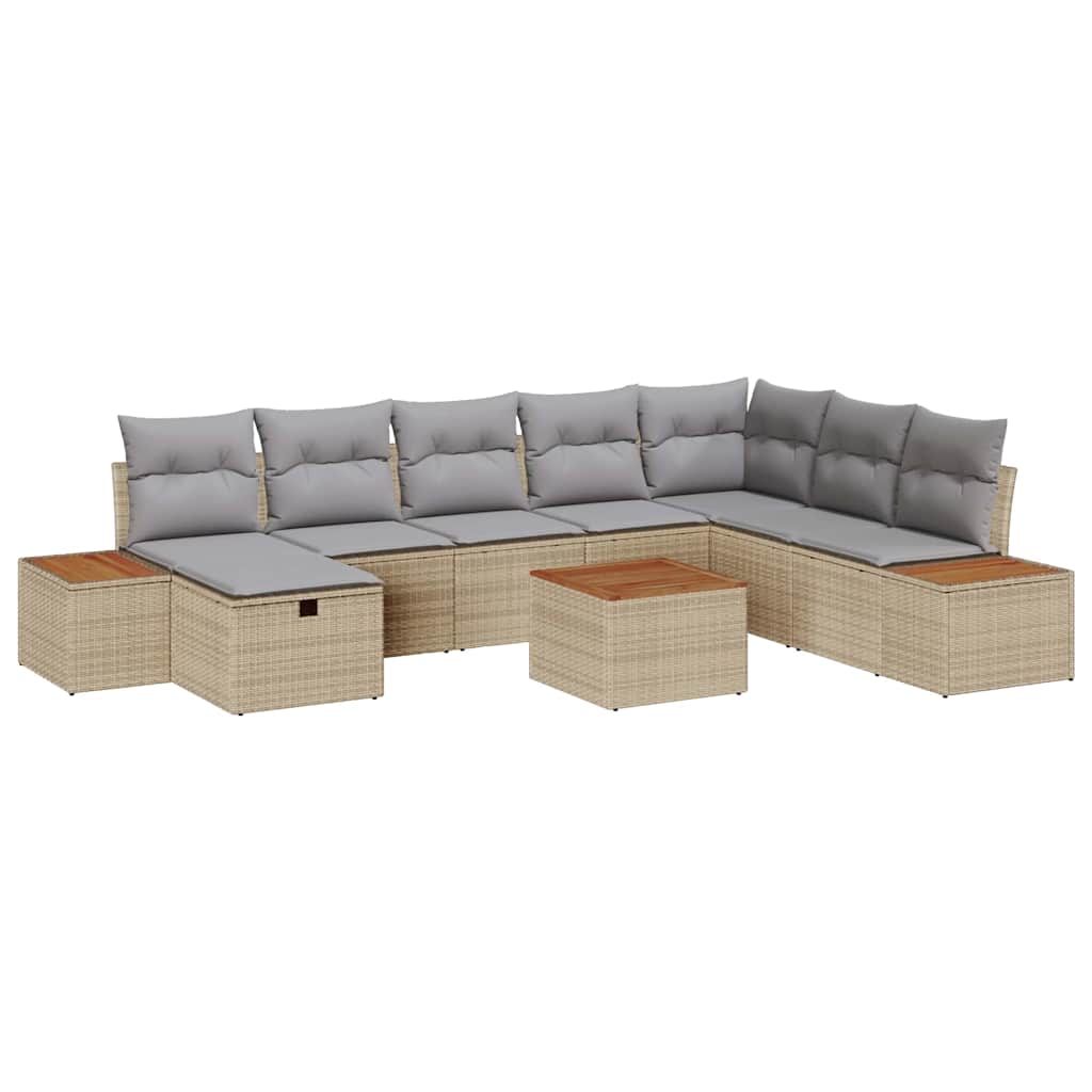 Tuin Sofa Set met kussen 9 pcs Beige Poly riet is nu te koop bij PeponiXL, paradijselijk wonen!