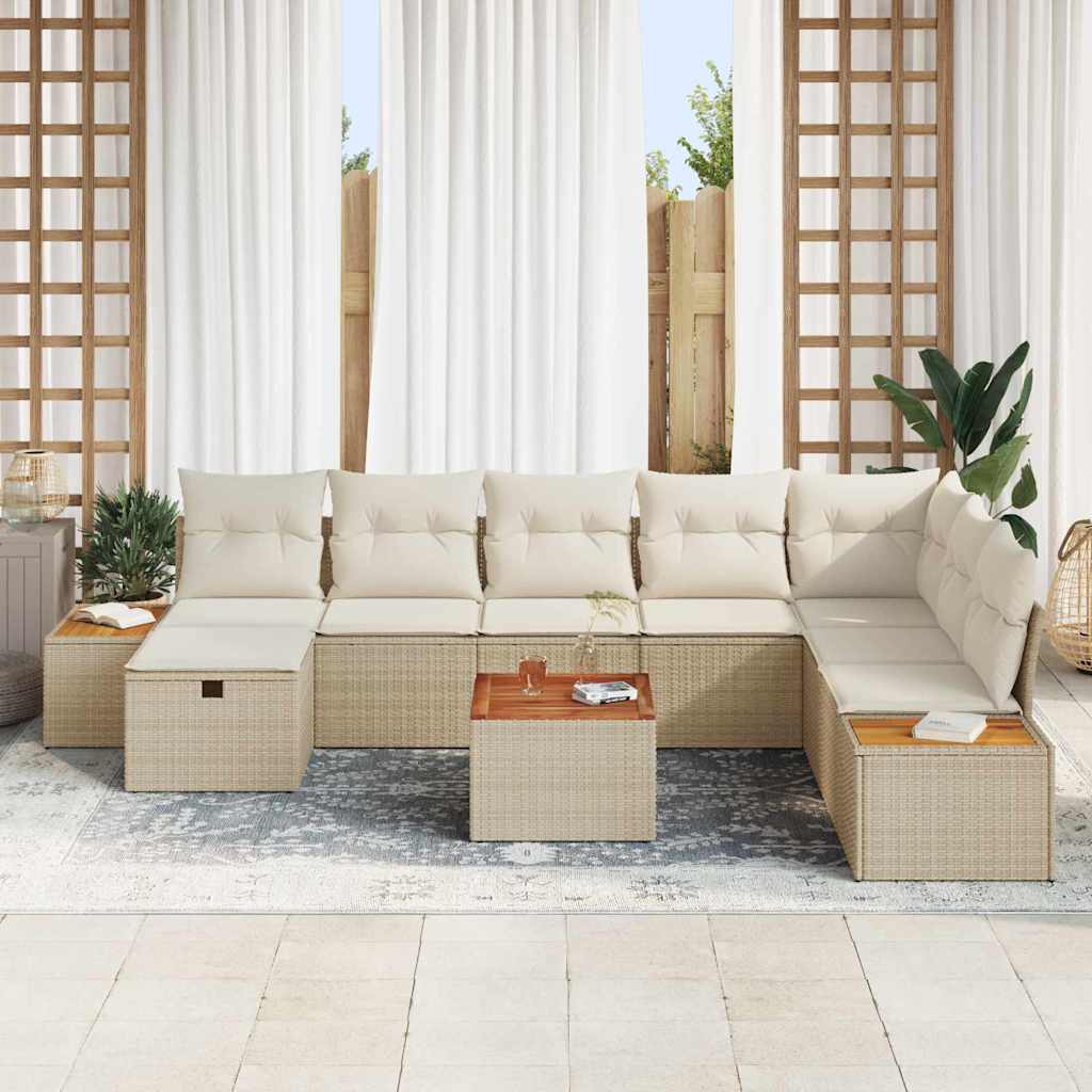 Tuin Sofa Set met kussen met opslag 9 pcs Beige poly rattan is nu te koop bij PeponiXL, paradijselijk wonen!