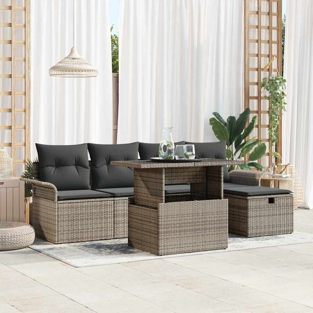 Tuin Sofa Set met kussen met opslag 6 pcs Grijs Poly riet is nu te koop bij PeponiXL, paradijselijk wonen!