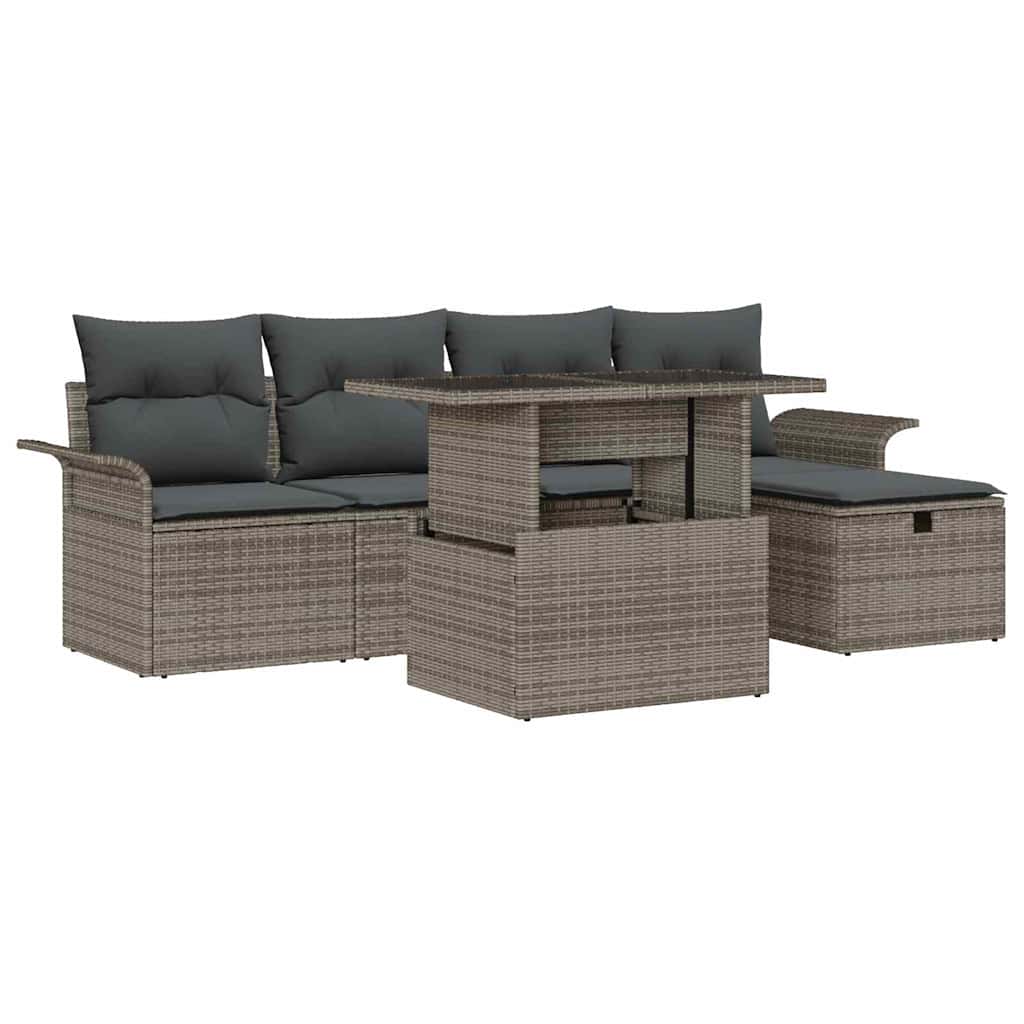Tuin Sofa Set met kussen met opslag 6 pcs Grijs Poly riet is nu te koop bij PeponiXL, paradijselijk wonen!