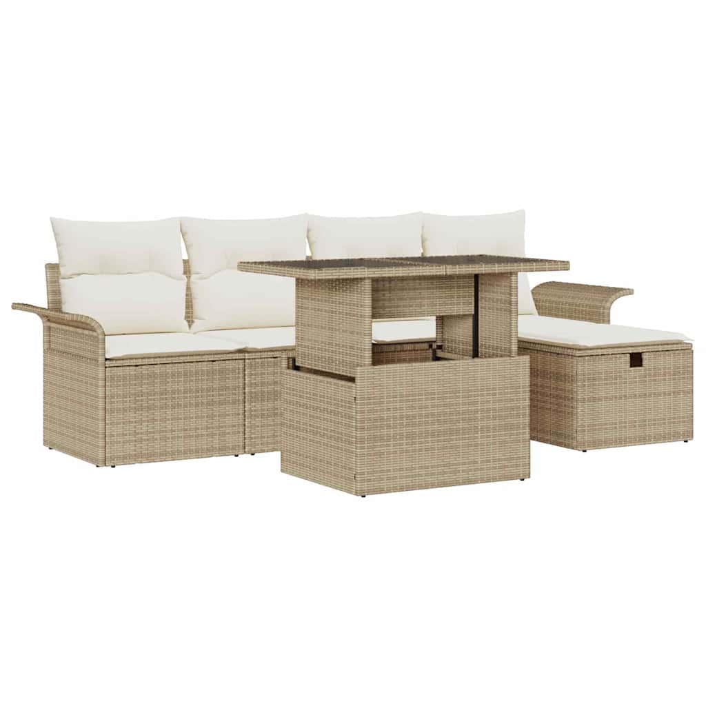 Tuin Sofa Set met kussen met opslag 6 pcs Beige Poly riet is nu te koop bij PeponiXL, paradijselijk wonen!
