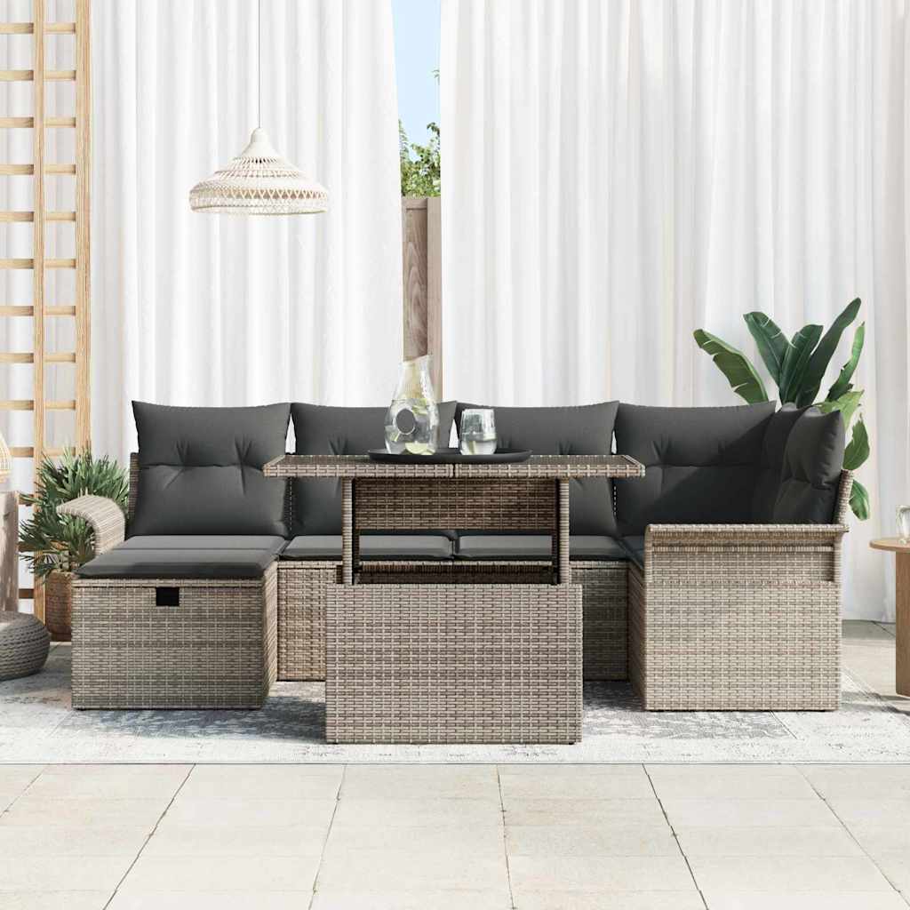 Tuin Sofa Set met kussen met opslag 7 pcs Grijs Poly riet is nu te koop bij PeponiXL, paradijselijk wonen!