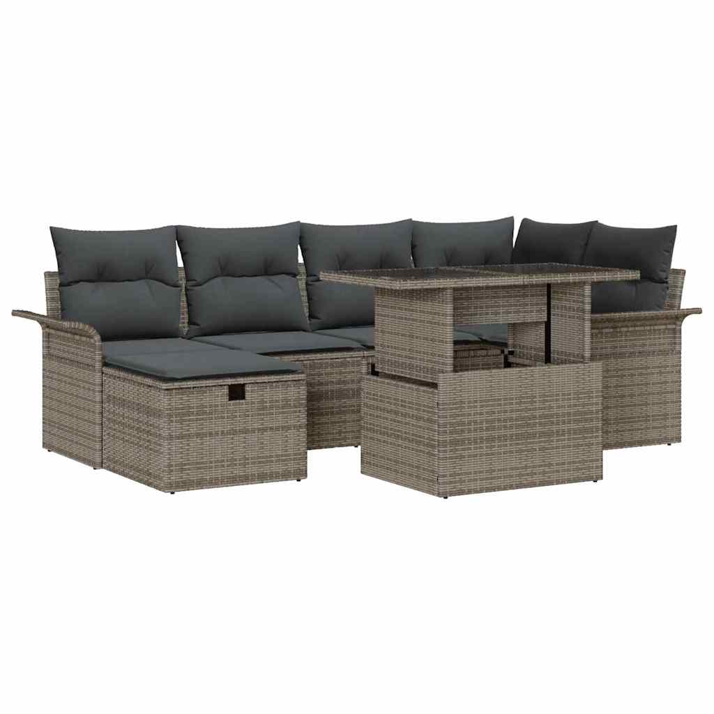 Tuin Sofa Set met kussen met opslag 7 pcs Grijs Poly riet is nu te koop bij PeponiXL, paradijselijk wonen!