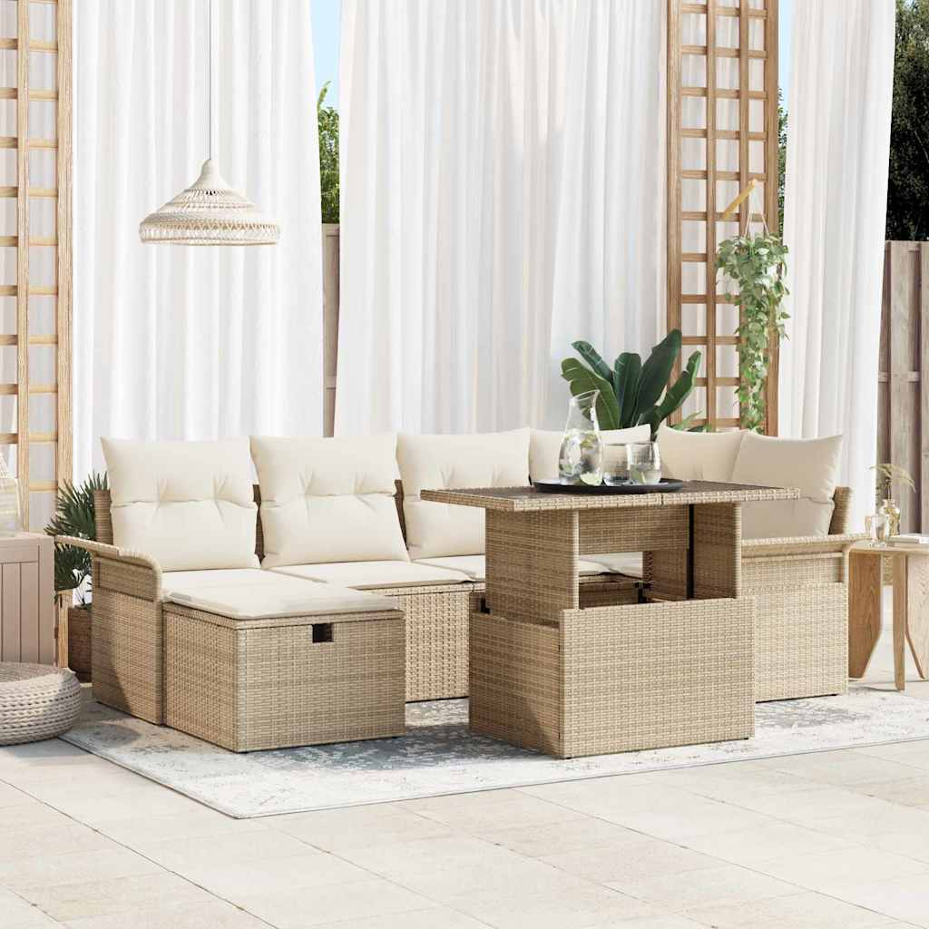 Tuin Sofa Set met kussen met opslag 7 pcs Beige Poly riet is nu te koop bij PeponiXL, paradijselijk wonen!