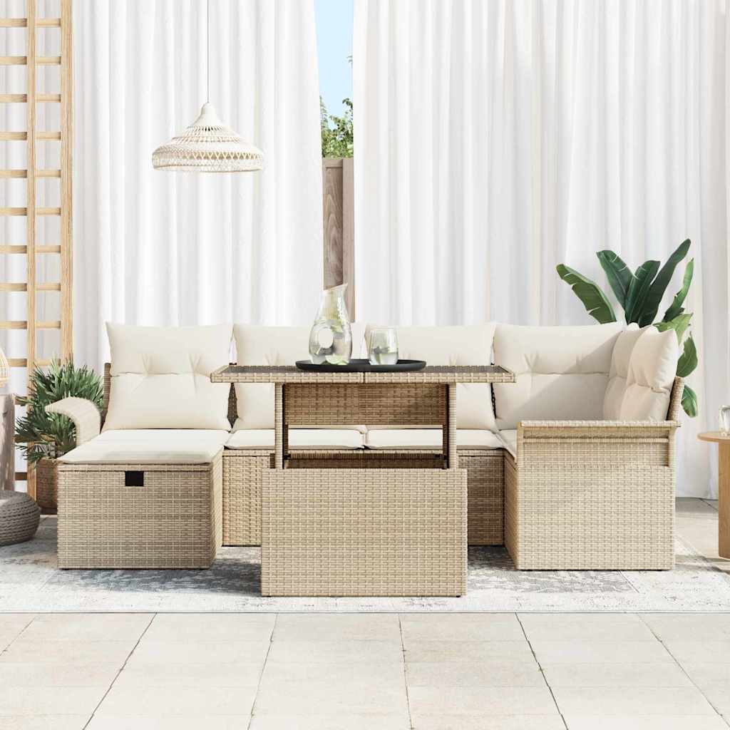 Tuin Sofa Set met kussen met opslag 7 pcs Beige Poly riet is nu te koop bij PeponiXL, paradijselijk wonen!