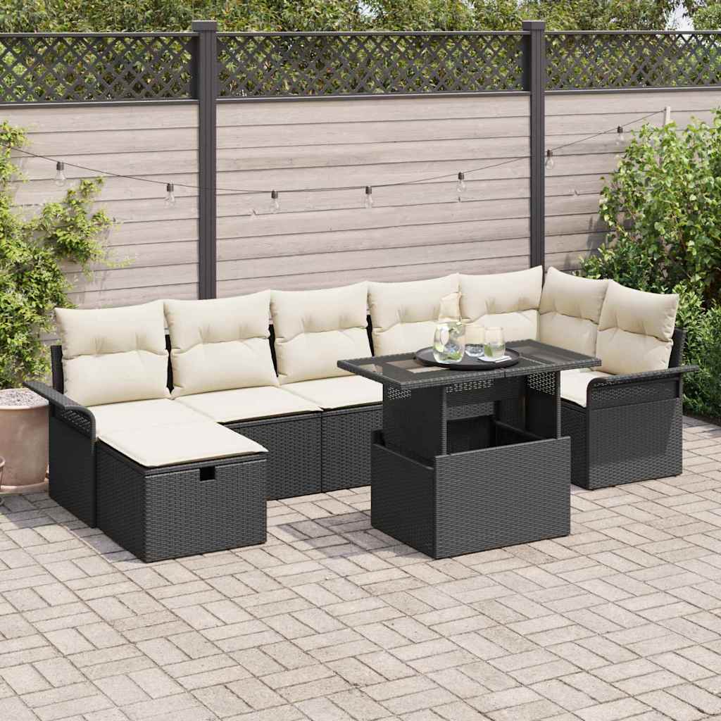 Tuin Sofa Set met kussen met opslag 8 pcs Zwart Poly riet is nu te koop bij PeponiXL, paradijselijk wonen!