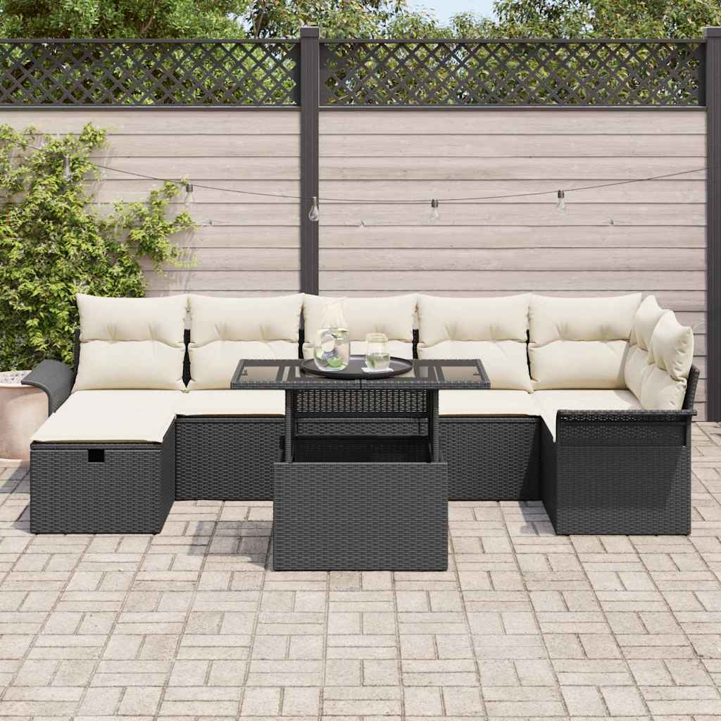 Tuin Sofa Set met kussen met opslag 8 pcs Zwart Poly riet is nu te koop bij PeponiXL, paradijselijk wonen!
