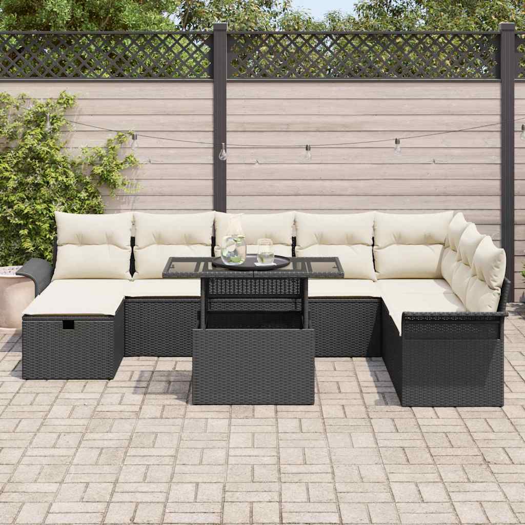 Tuin Sofa Set met kussen met opslag 9 pcs Zwart Poly riet is nu te koop bij PeponiXL, paradijselijk wonen!
