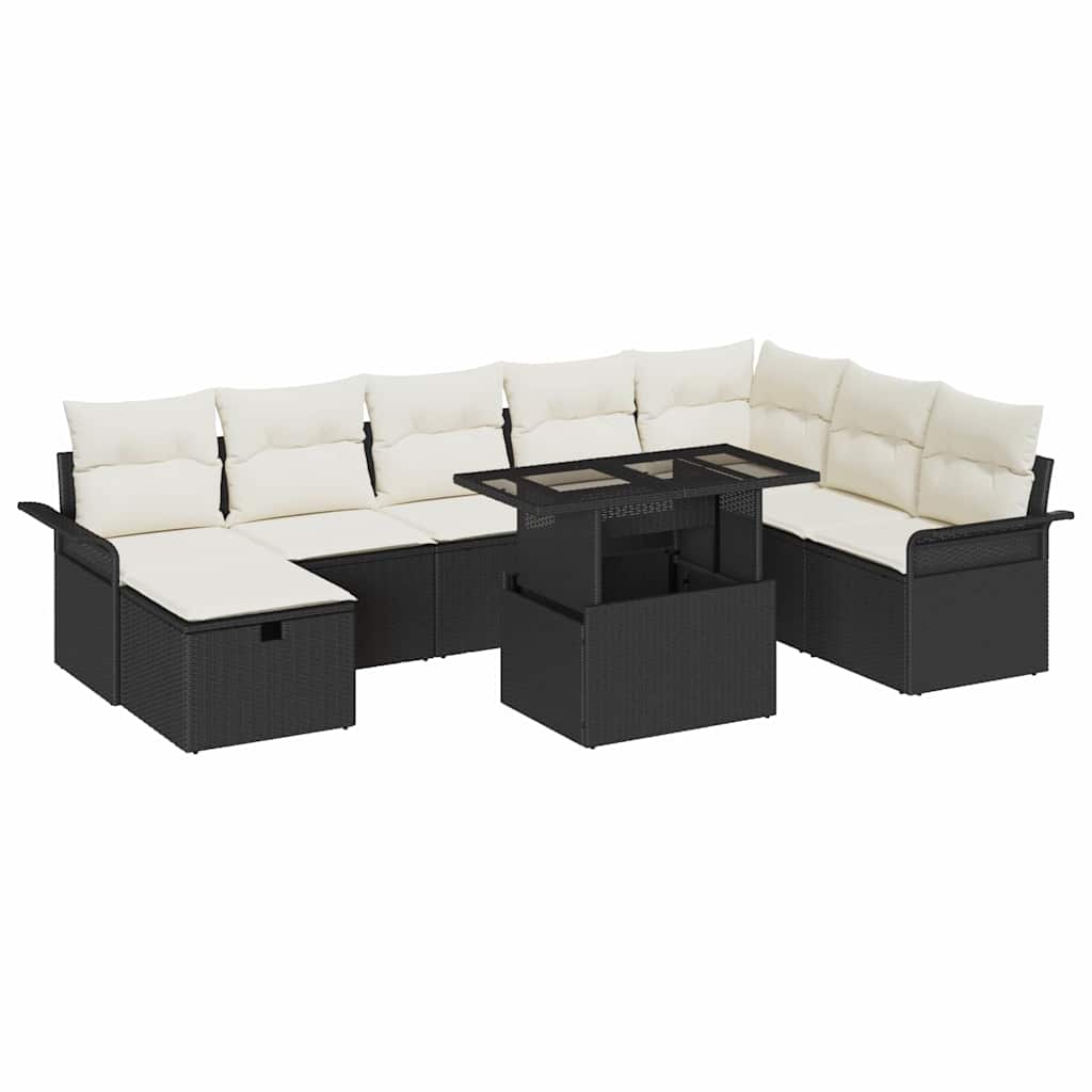 Tuin Sofa Set met kussen met opslag 9 pcs Zwart Poly riet is nu te koop bij PeponiXL, paradijselijk wonen!