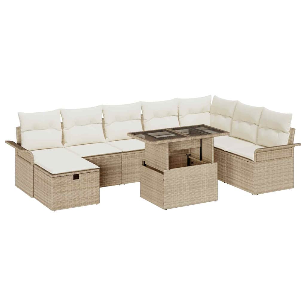 Tuin Sofa Set met kussen met opslag 9 pcs Beige Poly riet is nu te koop bij PeponiXL, paradijselijk wonen!