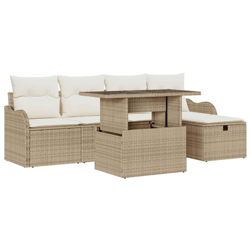 Tuin Sofa Set met kussen met opslag 6 pcs Beige Poly riet is nu te koop bij PeponiXL, paradijselijk wonen!