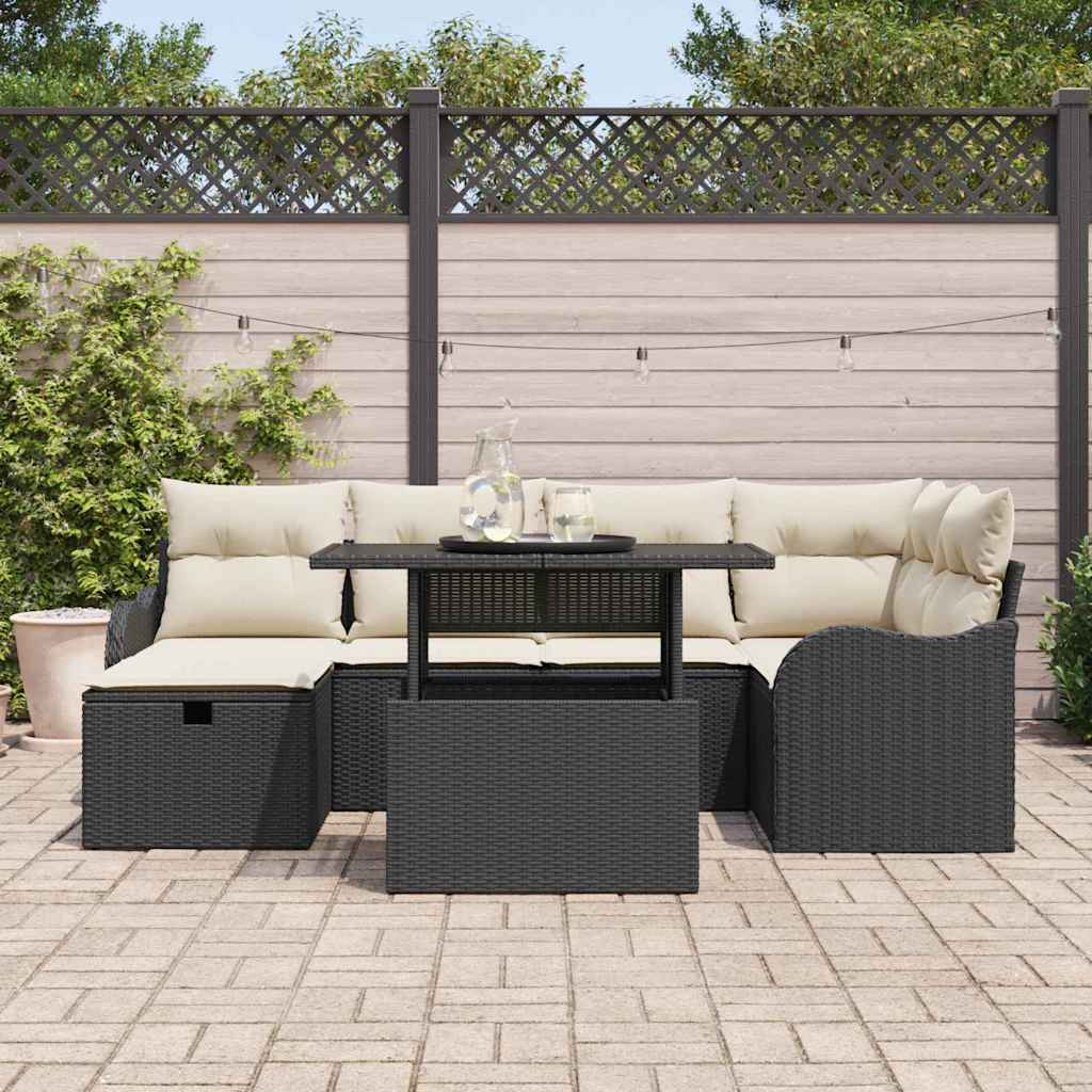 Tuin Sofa Set met kussen met opslag 7 pcs Zwart Poly riet is nu te koop bij PeponiXL, paradijselijk wonen!