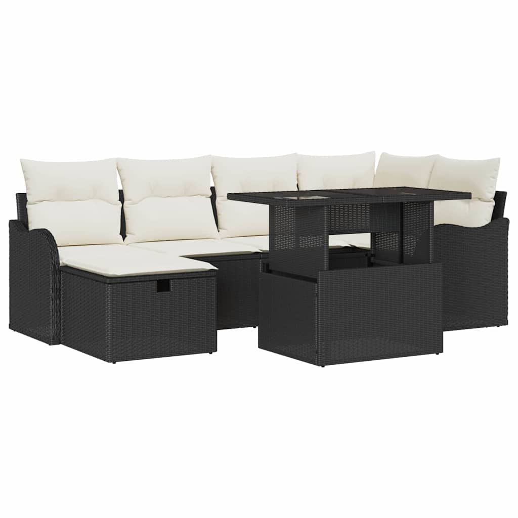 Tuin Sofa Set met kussen met opslag 7 pcs Zwart Poly riet is nu te koop bij PeponiXL, paradijselijk wonen!