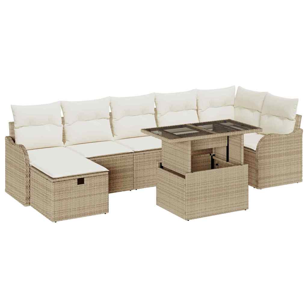 Tuin Sofa Set met kussen met opslag 8 pcs Beige Poly riet is nu te koop bij PeponiXL, paradijselijk wonen!