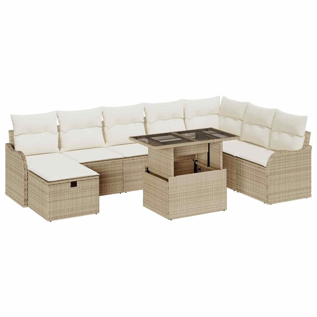 Tuin Sofa Set met kussen met opslag 9 pcs Beige Poly riet is nu te koop bij PeponiXL, paradijselijk wonen!