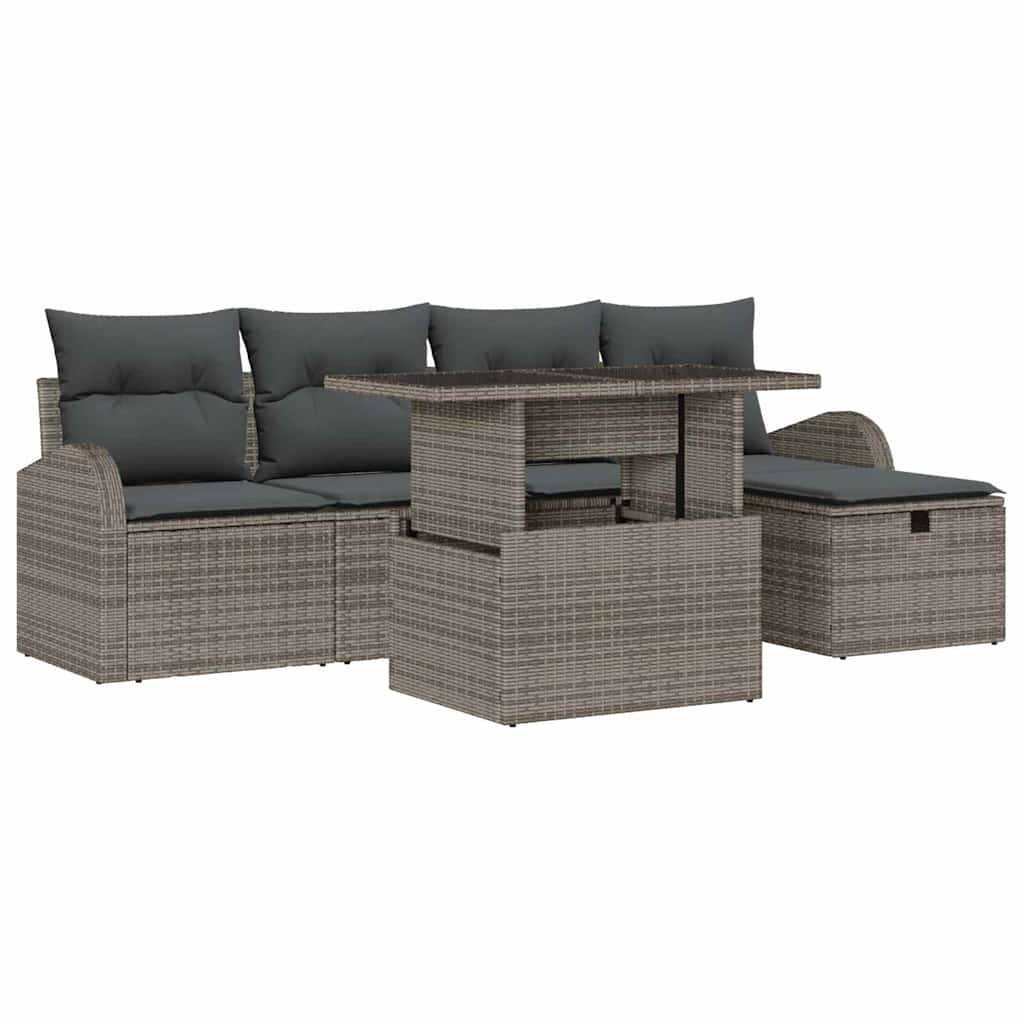Tuin Sofa Set met kussen met opslag 6 pcs Grijs Poly riet is nu te koop bij PeponiXL, paradijselijk wonen!