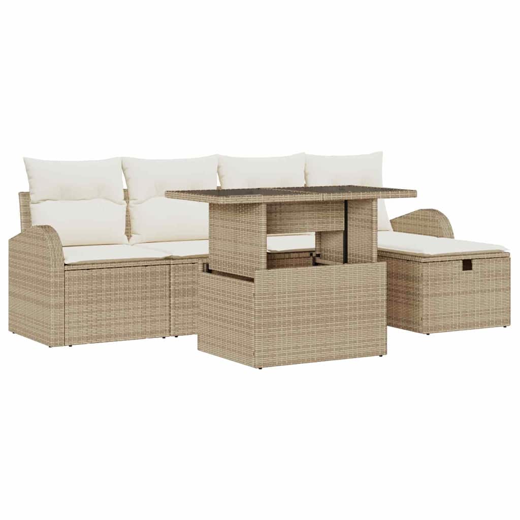 Tuin Sofa Set met kussen met opslag 6 pcs Beige Poly riet is nu te koop bij PeponiXL, paradijselijk wonen!