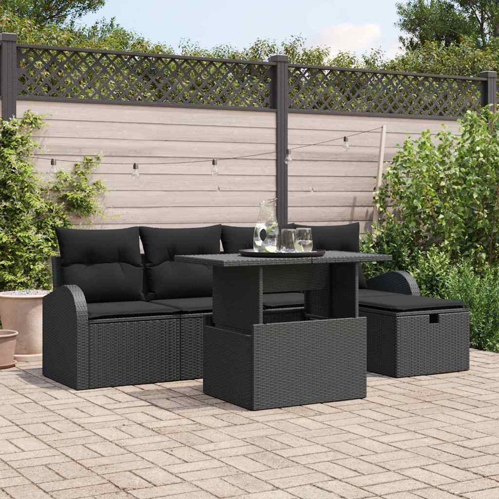 Tuin Sofa Set met kussen met opslag 6 pcs Zwart Poly riet is nu te koop bij PeponiXL, paradijselijk wonen!