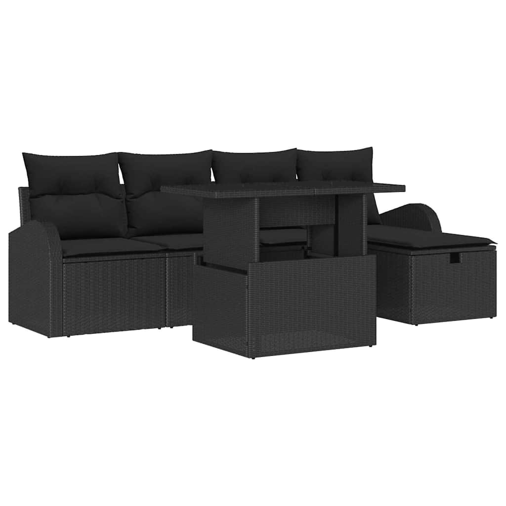 Tuin Sofa Set met kussen met opslag 6 pcs Zwart Poly riet is nu te koop bij PeponiXL, paradijselijk wonen!