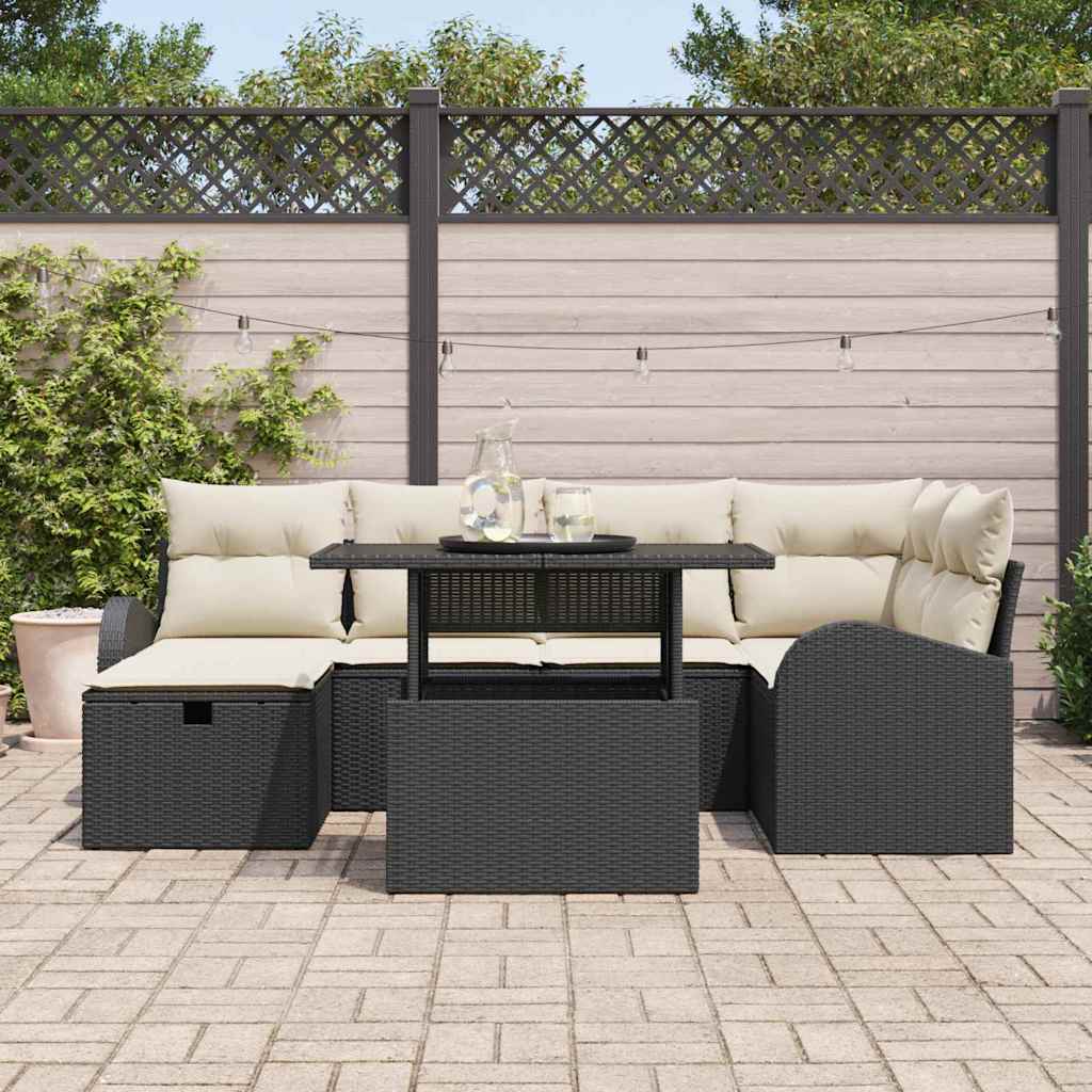 Tuin Sofa Set met kussen met opslag 7 pcs Zwart Poly riet is nu te koop bij PeponiXL, paradijselijk wonen!