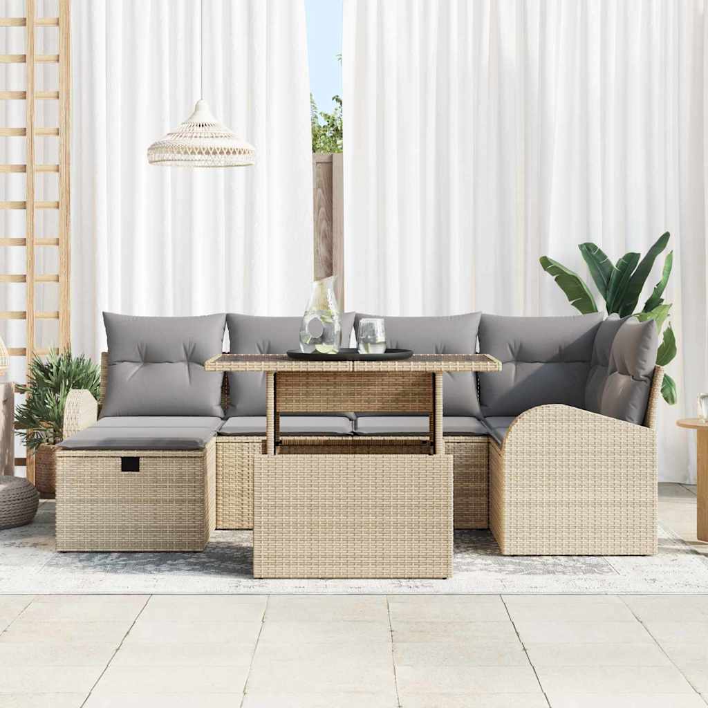 Tuin Sofa Set met kussen met opslag 7 pcs Beige Poly riet is nu te koop bij PeponiXL, paradijselijk wonen!