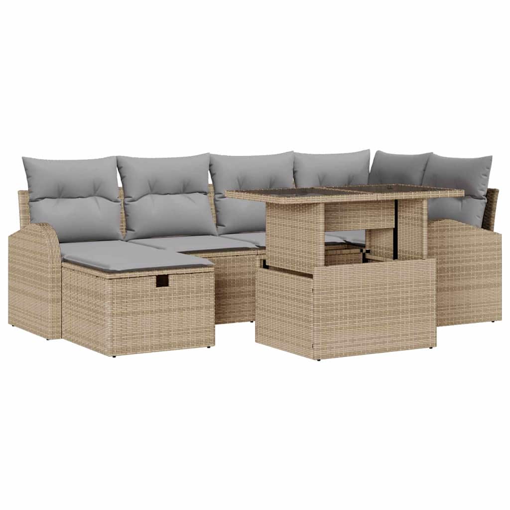 Tuin Sofa Set met kussen met opslag 7 pcs Beige Poly riet is nu te koop bij PeponiXL, paradijselijk wonen!