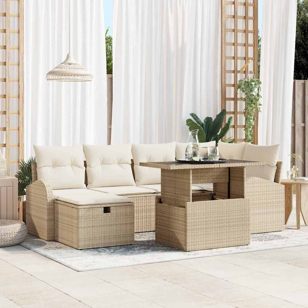 Tuin Sofa Set met kussen met opslag 7 pcs Beige Poly riet is nu te koop bij PeponiXL, paradijselijk wonen!