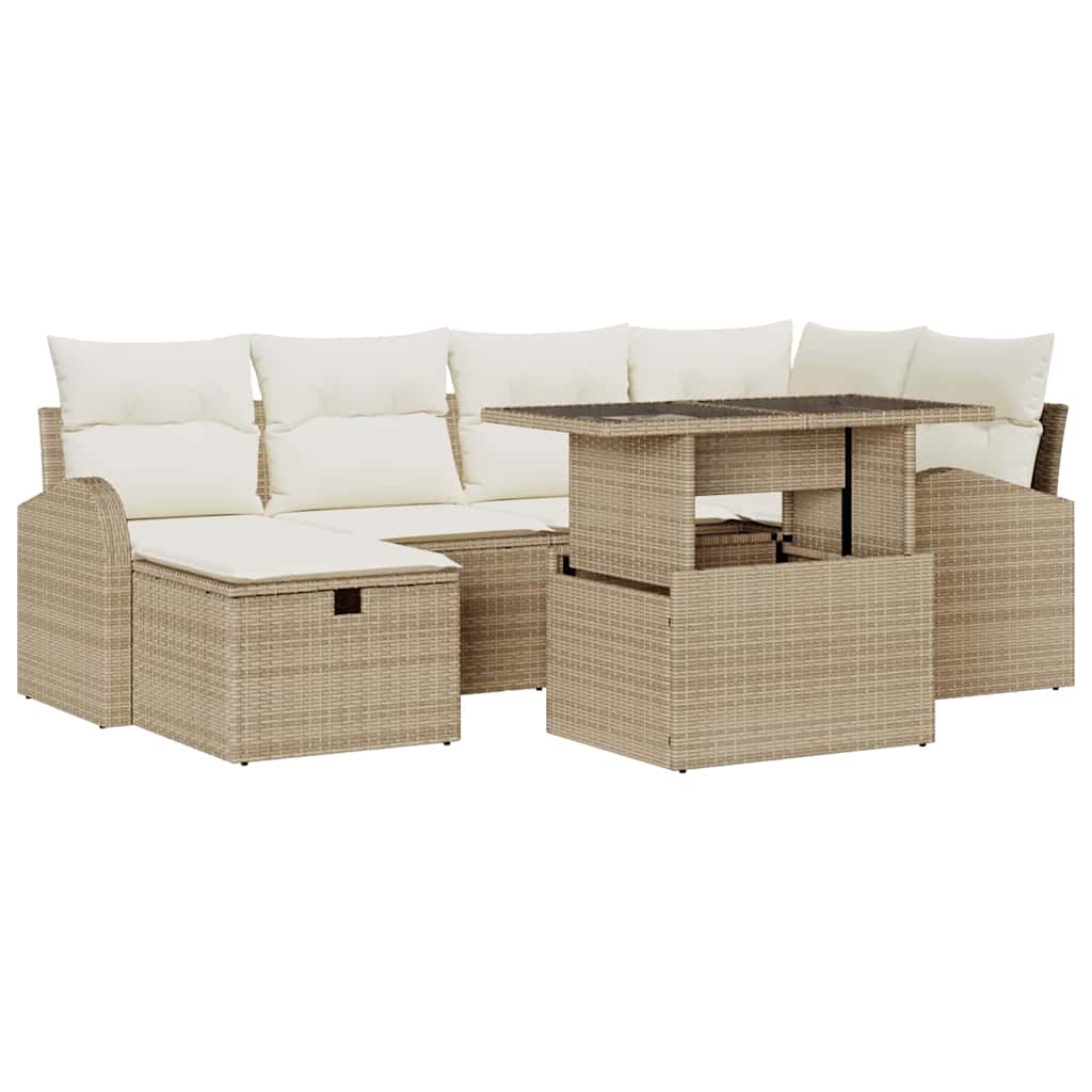 Tuin Sofa Set met kussen met opslag 7 pcs Beige Poly riet is nu te koop bij PeponiXL, paradijselijk wonen!