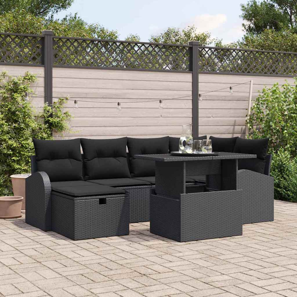 Tuin Sofa Set met kussen met opslag 7 pcs Zwart Poly riet is nu te koop bij PeponiXL, paradijselijk wonen!