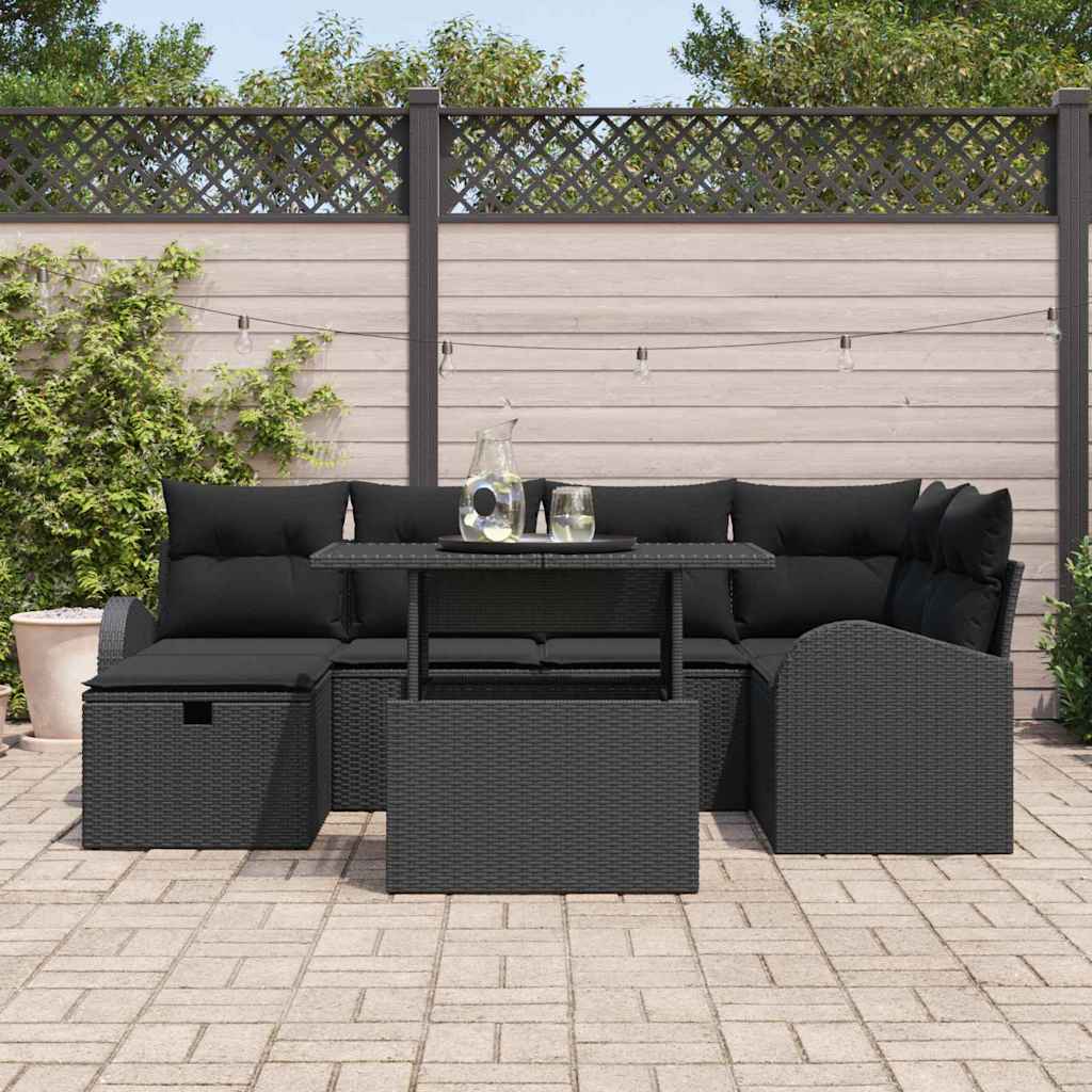 Tuin Sofa Set met kussen met opslag 7 pcs Zwart Poly riet is nu te koop bij PeponiXL, paradijselijk wonen!