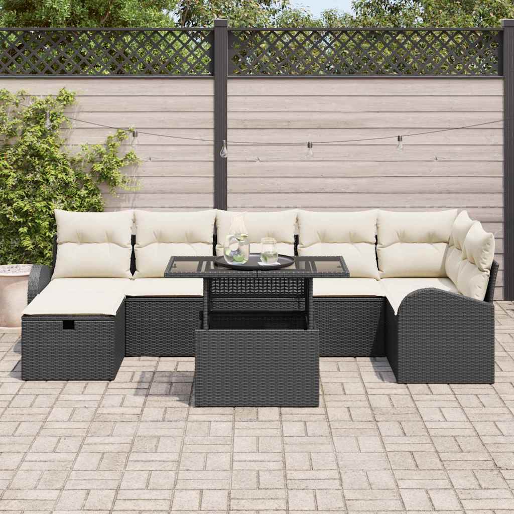 Tuin Sofa Set met kussen met opslag 8 pcs Zwart Poly riet is nu te koop bij PeponiXL, paradijselijk wonen!