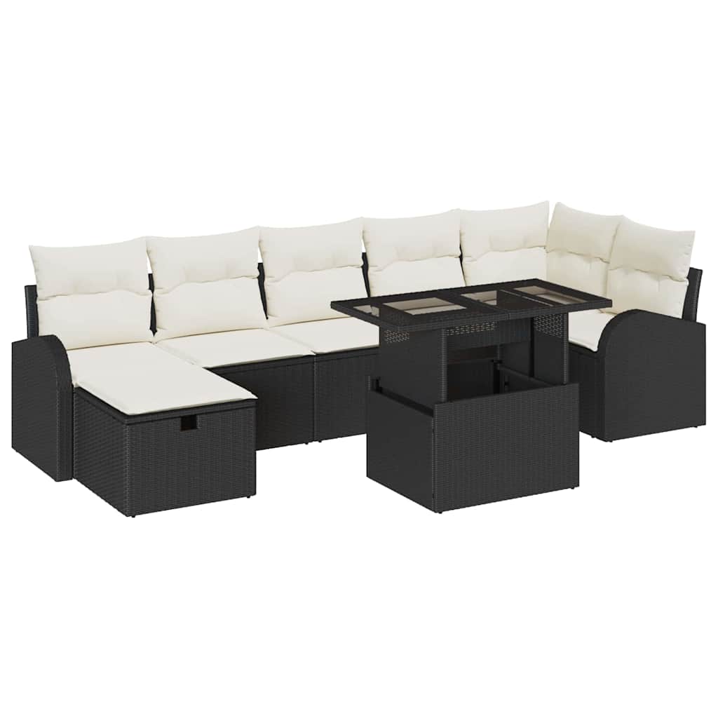 Tuin Sofa Set met kussen met opslag 8 pcs Zwart Poly riet is nu te koop bij PeponiXL, paradijselijk wonen!