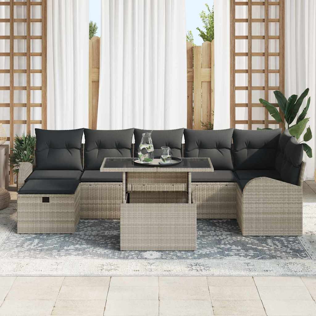 Tuin Sofa Set met kussen met opslag 8 pcs Lichtgrijs Poly riet is nu te koop bij PeponiXL, paradijselijk wonen!
